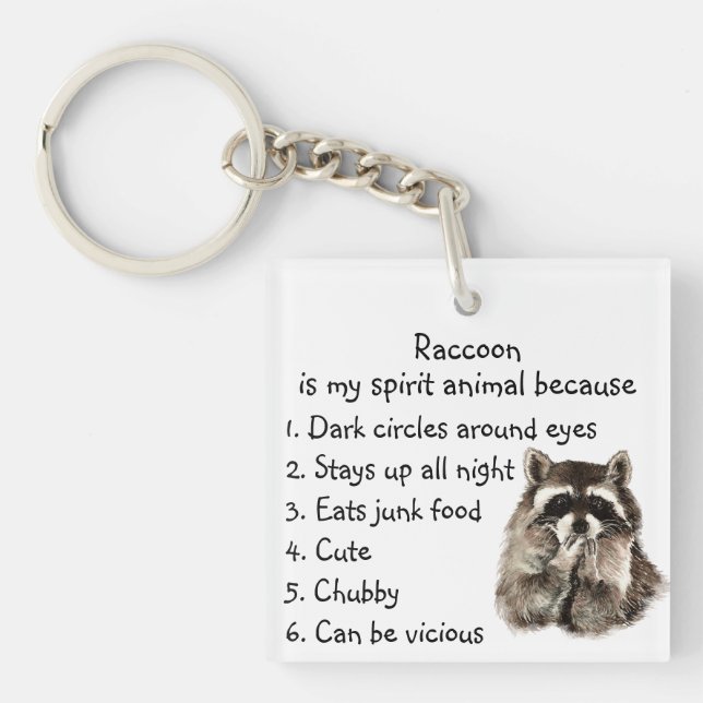 Funny Racoon Spirit Animal Humour Cute Watercolor Key Ring (Front)