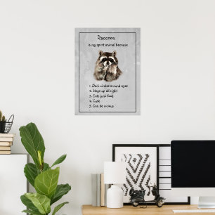 Funny Racoon Spirit Animal Humour Cute Watercolor Poster