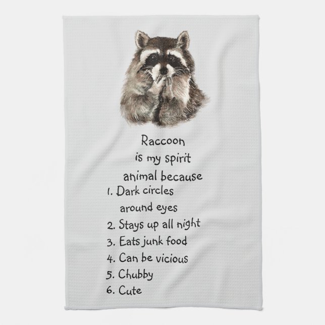 Funny Racoon Spirit Animal Humour Cute Watercolor Tea Towel (Vertical)