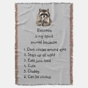 Funny Racoon Spirit Animal Humour Cute Watercolor Throw Blanket