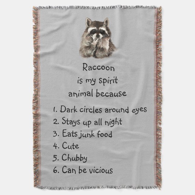 Funny Racoon Spirit Animal Humour Cute Watercolor Throw Blanket (Front Vertical)