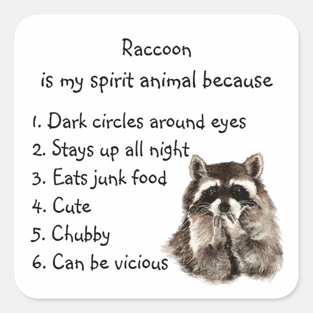 Funny Racoon Spirit Animal Humour Square Sticker (Front)