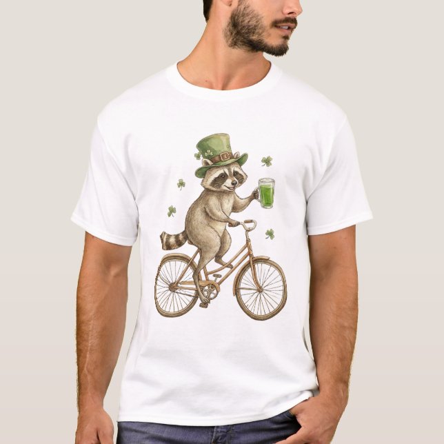 Funny Racoon, St. Patrick's Day Irish Shamrock  T-Shirt (Front)