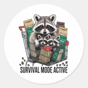 Funny Racoon Survival Mode Active Sticker - Coffe