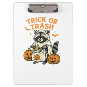 Funny Racoon Trick or Trash Halloween Clipboard
