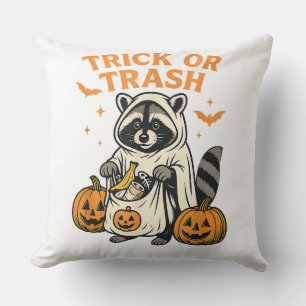 Funny Racoon Trick or Trash Halloween Cushion