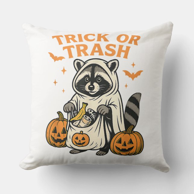 Funny Racoon Trick or Trash Halloween Cushion (Front)