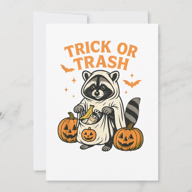 Funny Racoon Trick or Trash Halloween Invitation (Front)