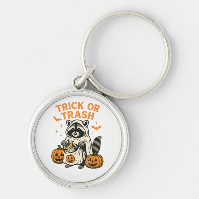 Funny Racoon Trick or Trash Halloween Key Ring (Front)