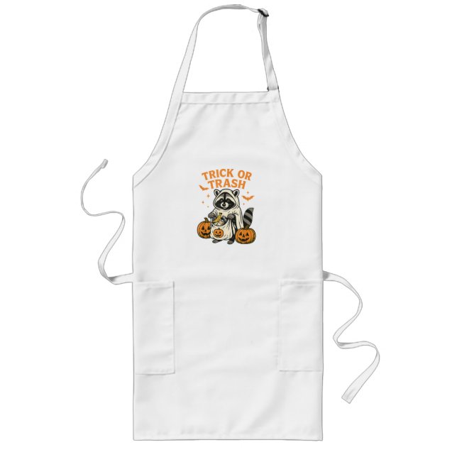 Funny Racoon Trick or Trash Halloween Long Apron (Front)