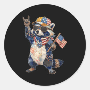 Funny racoon usa flag patriotic animal vintage classic round sticker