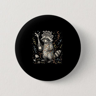 Funny Racoon With Champagne Disco Ball New Years 6 Cm Round Badge