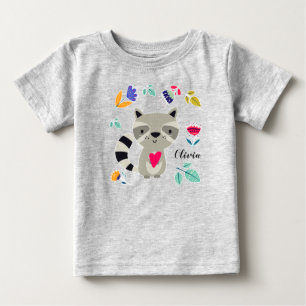 Funny Racoon with Heart Custom Name Baby T-Shirt