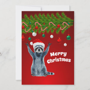 Funny Racoon with Santa hat Gifts Christmas Thank You Card