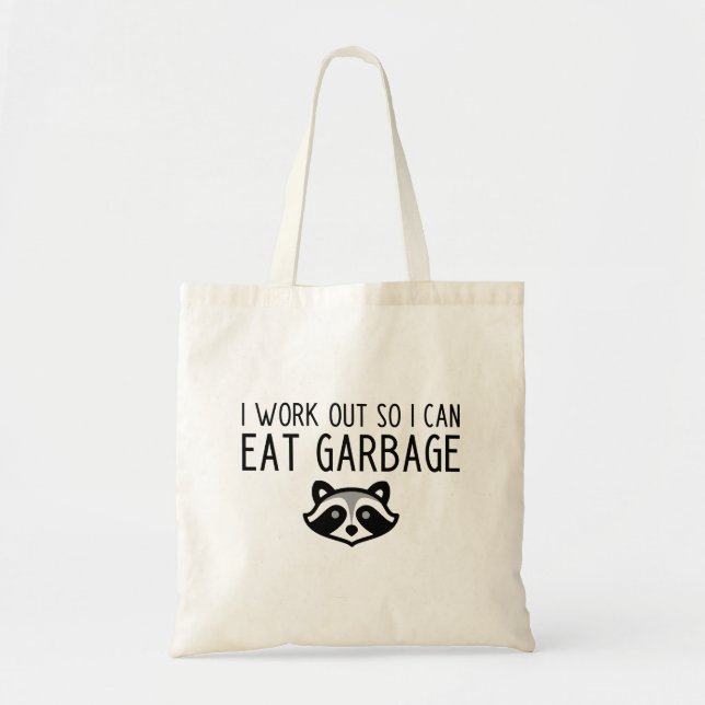 Funny Racoon Workout Slogan Tote Bag (Front)