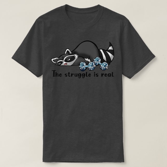Funny Racoon Workout Struggle Trashed Racoon Panda T-Shirt (Design Front)