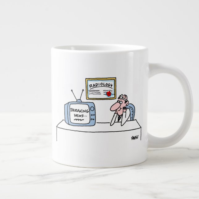 Funny Radiologist Cartoon Breaking News Large Coffee Mug (Right)