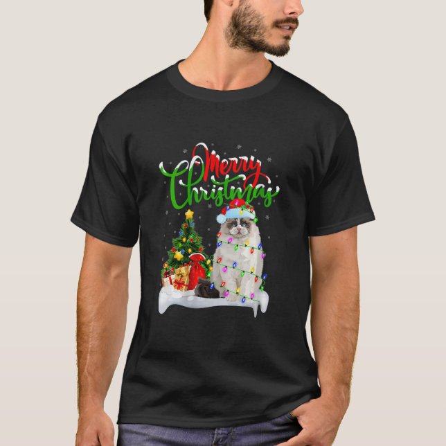 Funny Ragdoll Cat Lover Xmas Lighting Ragdoll Cat T-Shirt (Front)