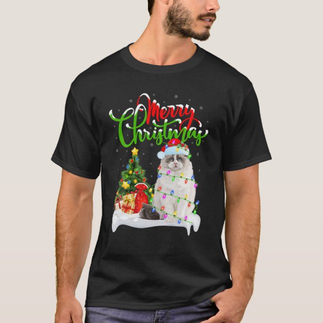 Funny Ragdoll Cat Lover Xmas Lighting Ragdoll Cat T-Shirt (Front)