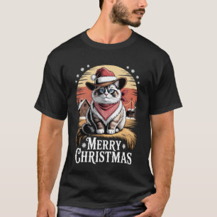 Funny Ragdoll Cat Santa Hat Christmas Lights Retro T-Shirt