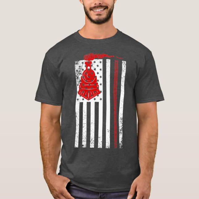 Funny Railroad Flag Train Lovers Gift For Men T-Shirt (Front)