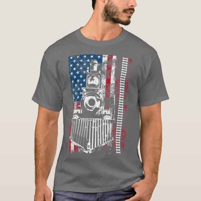 Funny Railroad Flag Train Lovers Gift For Men T-Shirt (Front)
