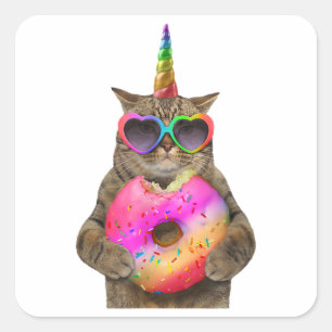 Funny Rainbow Cat Gay Pride LGBT Unicorn Sunglasse Square Sticker