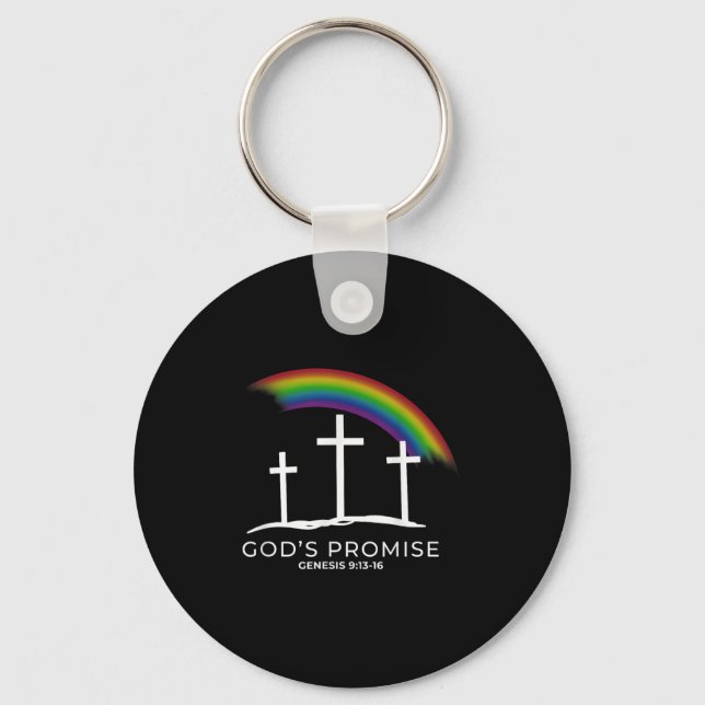 Funny Rainbow Christ Cross - Christian Quote God's Key Ring (Front)