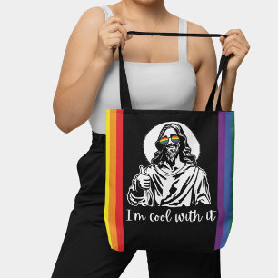 Funny Rainbow Flag Hippie Jesus Gay Pride  Tote Bag