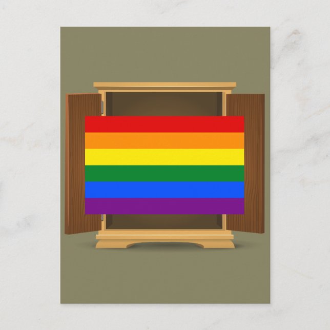 Funny Rainbow Flag LGBT coming out of the closet Postcard (Front)