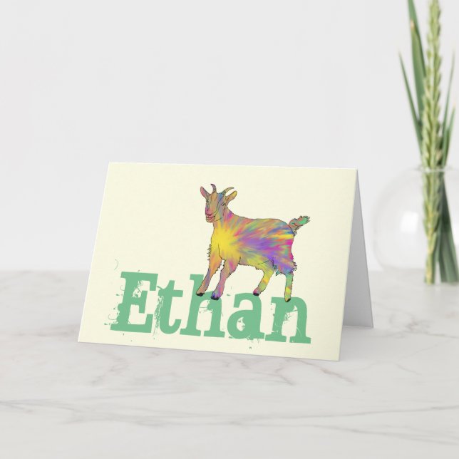 Funny Rainbow Goat Colourful Animal Art Name Ethan Card (Front)