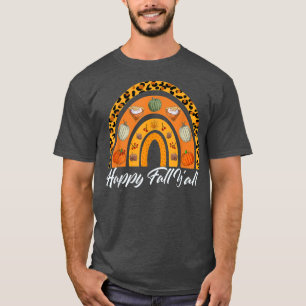 Funny Rainbow Happy Fall Yall Gnome Leopard Pumpki T-Shirt