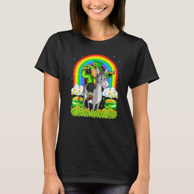 Funny Rainbow Leprechaun Riding Mule St Patrick's  T-Shirt (Front)