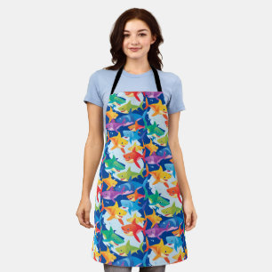 Funny rainbow shark birthday balloon party Family  Apron