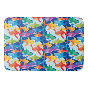 Funny rainbow shark birthday balloon party Family Bath Mat