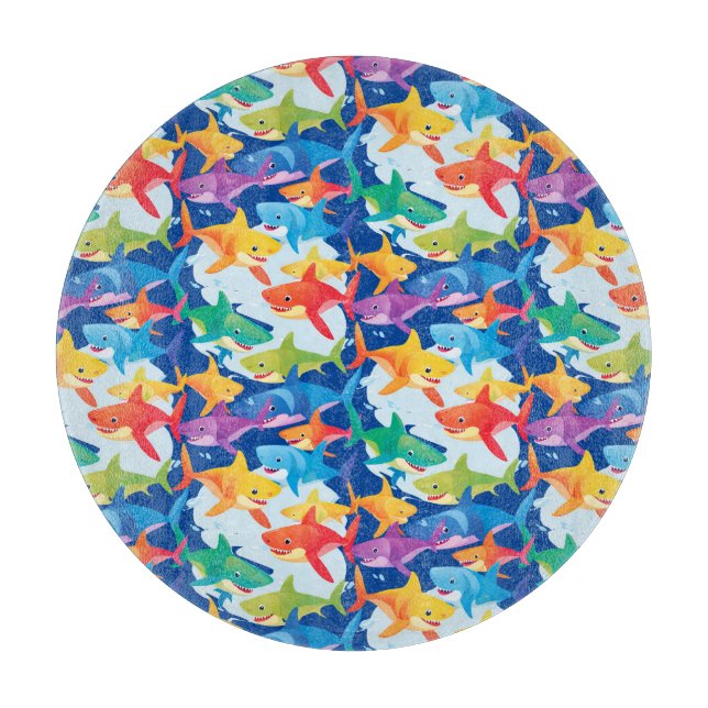 Funny rainbow shark birthday balloon party Family  Cutting Board (Front)