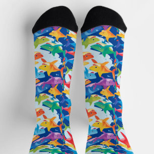 Funny rainbow shark birthday balloon party Family Socks