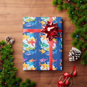 Funny rainbow shark birthday balloon party Family  Wrapping Paper