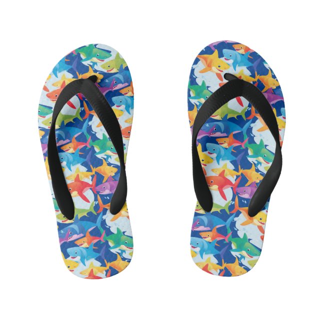 Funny rainbow shark birthday balloon party kids kid's flip flops (Footbed)