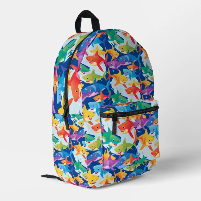 Funny rainbow shark birthday party Pattern Printed Backpack (Back Corner Left)