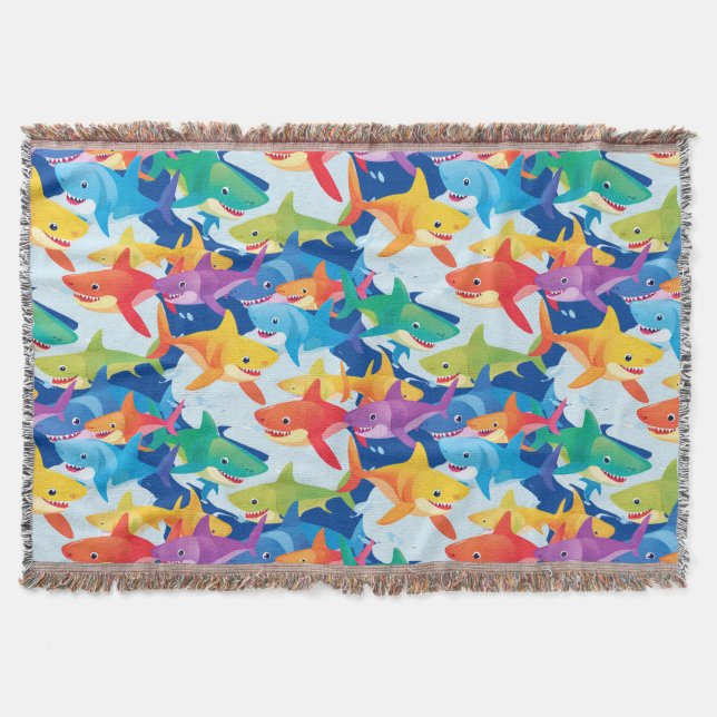Funny rainbow shark pattern under the sea throw blanket (Front)
