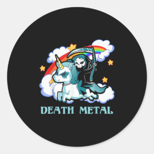 Funny Rainbow Skeleton Unicorn Death Metal Music F Classic Round Sticker