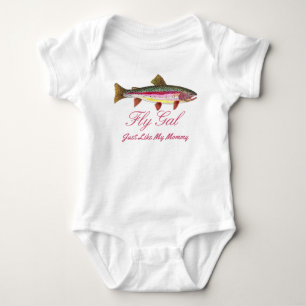Funny Rainbow Trout Fly Fishing Mummy Baby Bodysuit
