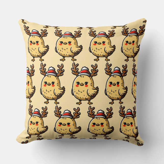 Funny Raindeer Christmas Chicken Pattern Cushion (Front)