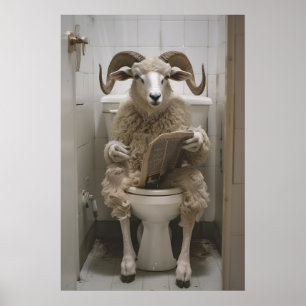 Funny Ram Toilet Print Bighorn Sheep Wall Art