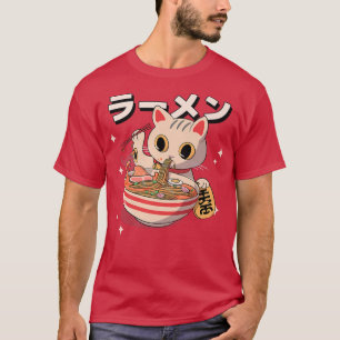 FUNNY RAMEN ANIME CAT EATING RAMEN NOODLES RETRO T T-Shirt