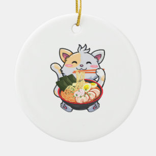 Funny Ramen Cat Anime Kawaii Japanese Noodles Love Ceramic Tree Decoration