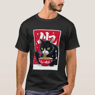 Funny Ramen Cat Eating Noodles T-Shirt