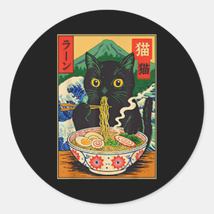 Funny Ramen Cat Japanese Noodle Kitten Classic Round Sticker