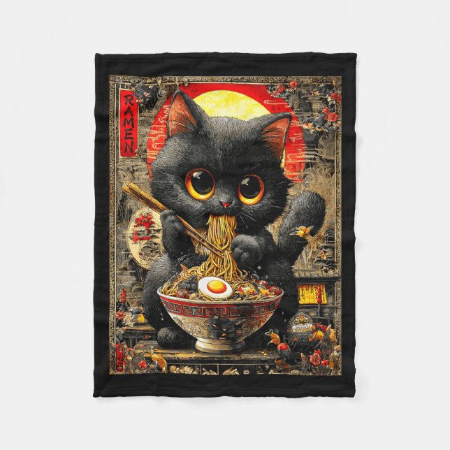 Funny Ramen Cat Noodle Lovers Anime Otaku  Fleece Blanket (Front)